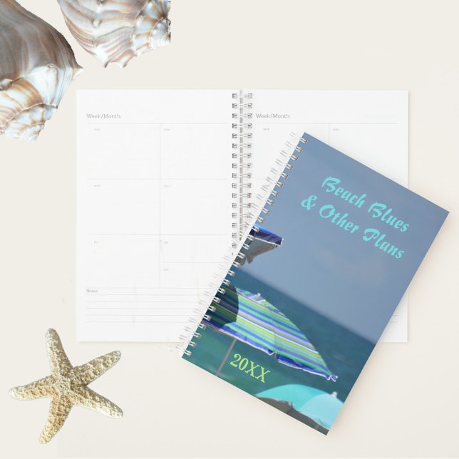 Beach Umbrellas Shades of Blue Customizable Planner (Creator Uploaded)