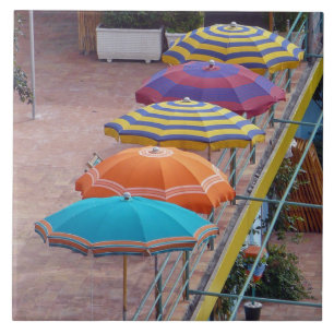 Beach umbrellas view ceramic tile