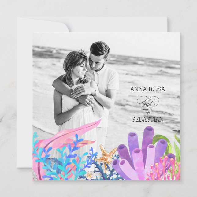*~* Beach Under Sea AR7  QR RSVP PHOTO WEDDING Invitation (Front)