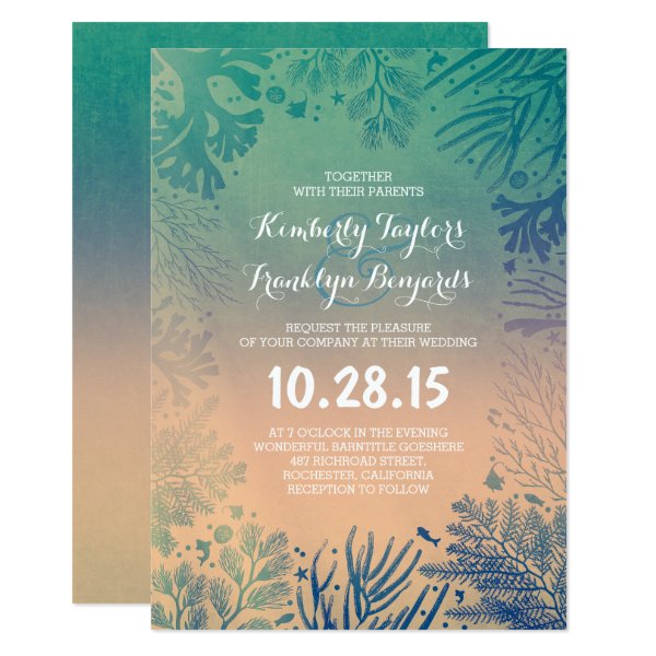 256834023106087092 Beach Underwater Ocean Blue Corals Wedding Invitation