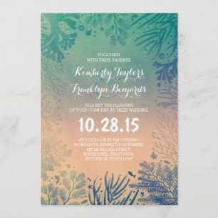 Beach Underwater Ocean Blue Corals Wedding Invitation