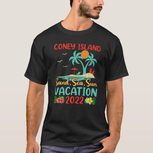 Beach Vacation 2022 Retro Sunset New York Coney Is T-Shirt (Front)