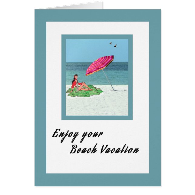 Beach Vacation Card with Retro Drawing (Front)