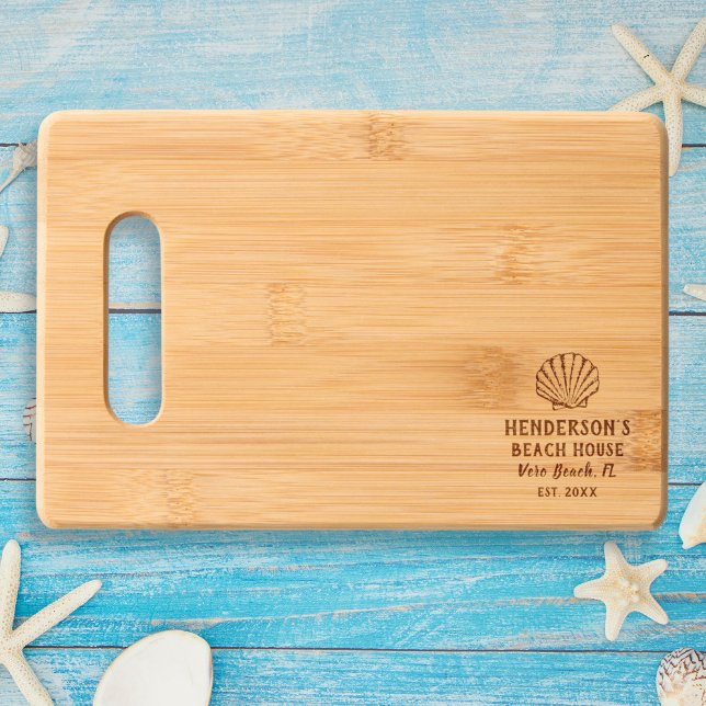 Beach Vacation Home Sea Shell Custom Family Name Engraved Cutting Board (Creator Uploaded)