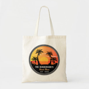 Beach Vacation House Family Reunion Palm Trees 80s Tote Bag