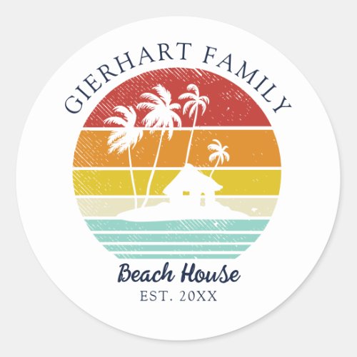 Beach Vacation House Family Reunion Palm Trees Classic Round Sticker