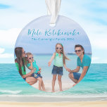 Beach Vacation Photo Keepsake 2 Sided Christmas Ornament<br><div class="desc">Chic customizable beach family photo Christmas ornament that reads Mele Kalikimaka or your custom text with your favorite tropical photo in the sun. Add a full photograph of your favorite memory from your island vacation to the coast on the front and one on the back. A beautiful coastal holiday ornament...</div>