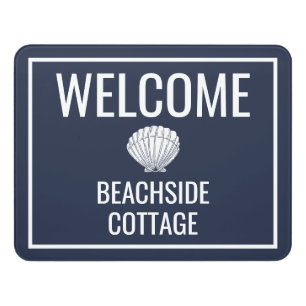 Beach Vacation Rental Navy Shell Modern Airbnb Door Sign