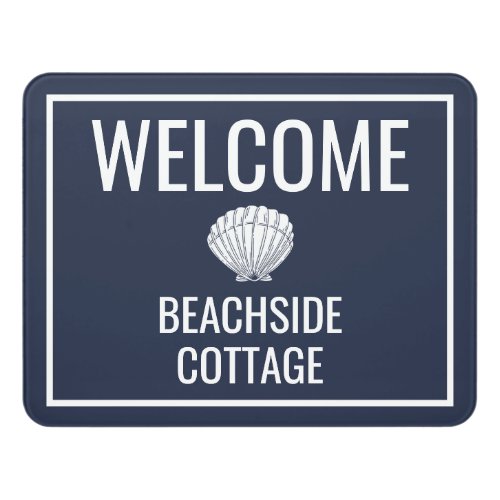 Beach Vacation Rental Navy Shell Modern Airbnb Door Sign