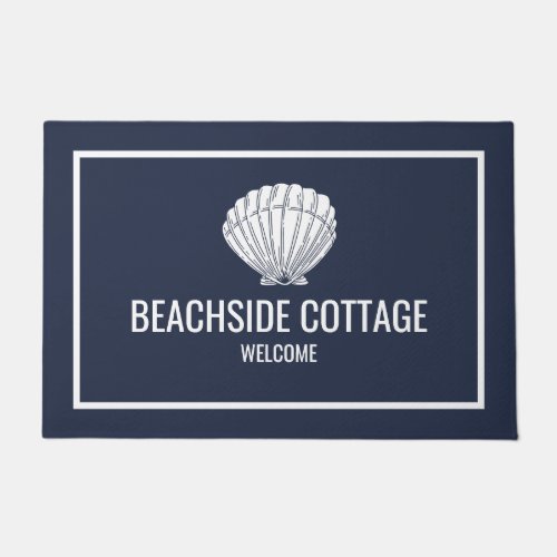 Beach Vacation Rental Navy Shell Modern Airbnb Doormat