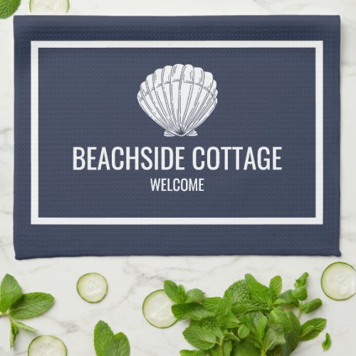 Beach Vacation Rental Navy Shell Modern Airbnb Kitchen Towel