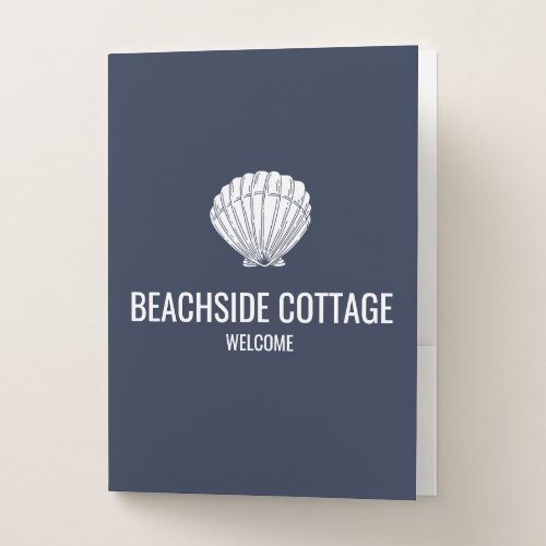 Beach Vacation Rental Navy Shell Modern Airbnb Pocket Folder