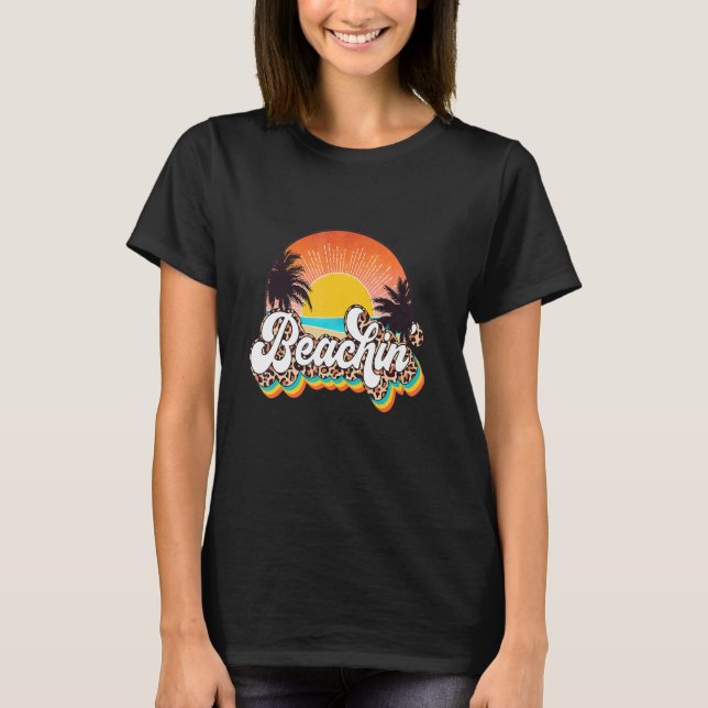 Beach Vacation Sand Sun Palm Tree Leopard Summer V T-Shirt (Front)