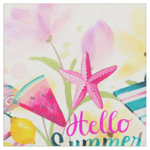 Beach vacation summer fruit pink watercolor marine fabric