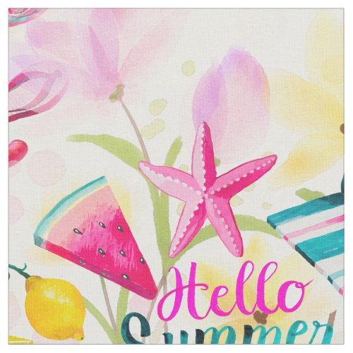 Beach vacation summer fruit pink watercolor marine fabric