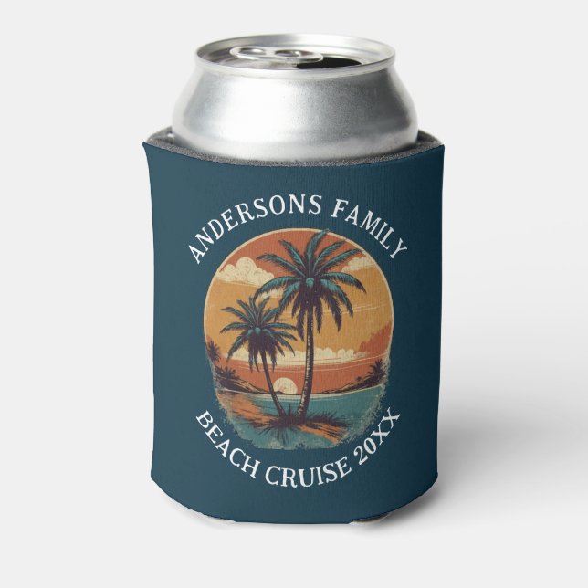 Beach Vacation Tropical Palm Tree Family Reunion   Can Cooler (Can Back)