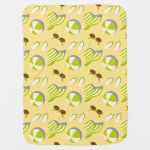 Beach vacay pattern with sunglasses and sun hat baby blanket