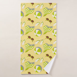 Beach vacay pattern with sunglasses and sun hat bath towel