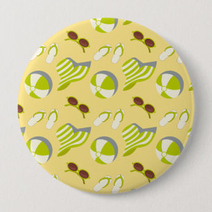 Beach vacay pattern with sunglasses and sun hat button