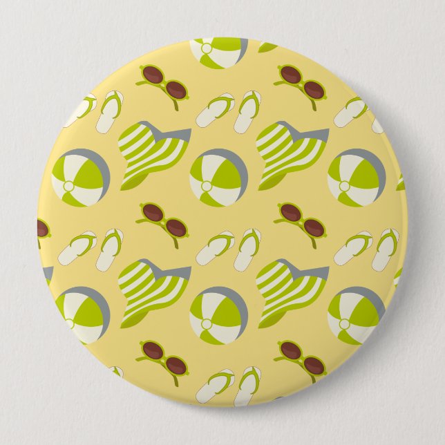 Beach vacay pattern with sunglasses and sun hat  button (Front)