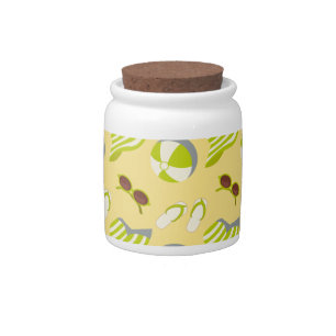 Beach vacay pattern with sunglasses and sun hat  candy jar