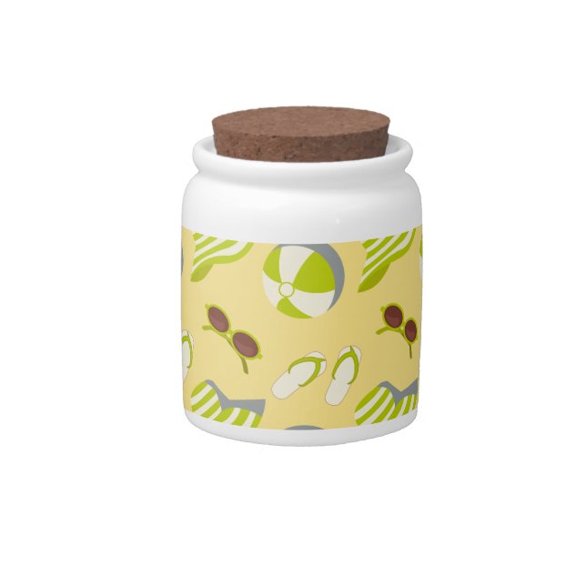 Beach vacay pattern with sunglasses and sun hat  candy jar (Front)