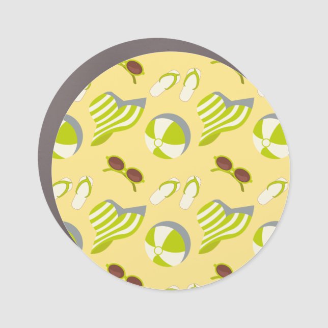 Beach vacay pattern with sunglasses and sun hat  car magnet (Front)