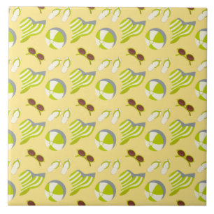 Beach vacay pattern with sunglasses and sun hat ceramic tile
