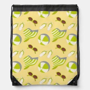 Beach vacay pattern with sunglasses and sun hat drawstring bag
