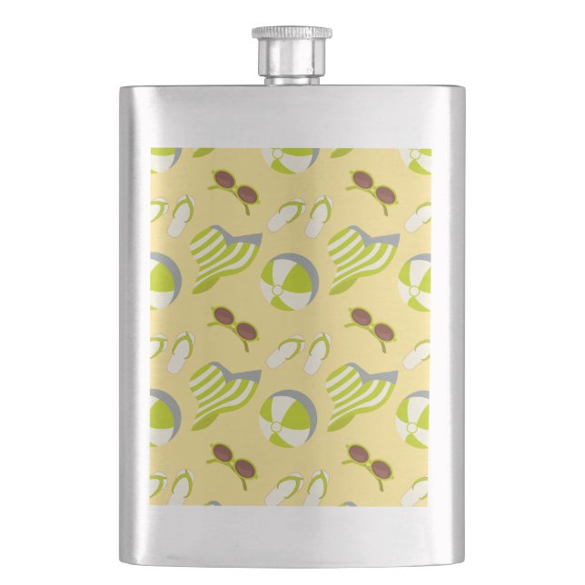Beach vacay pattern with sunglasses and sun hat  flask (Front)