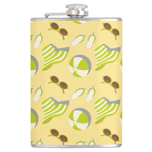 Beach vacay pattern with sunglasses and sun hat  flask (Front)