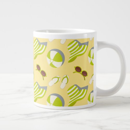 Beach vacay pattern with sunglasses and sun hat  giant coffee mug