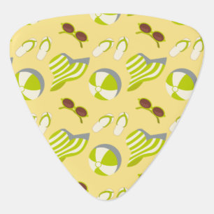 Beach vacay pattern with sunglasses and sun hat guitar pick