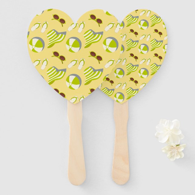 Beach vacay pattern with sunglasses and sun hat  h hand fan (Front and Back)