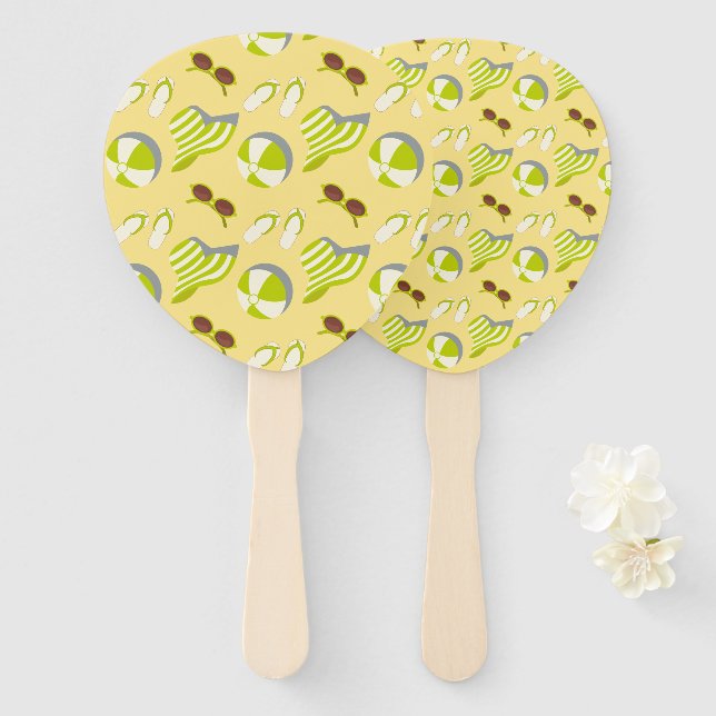 Beach vacay pattern with sunglasses and sun hat  h hand fan (Front and Back)