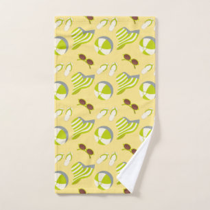 Beach vacay pattern with sunglasses and sun hat hand towel