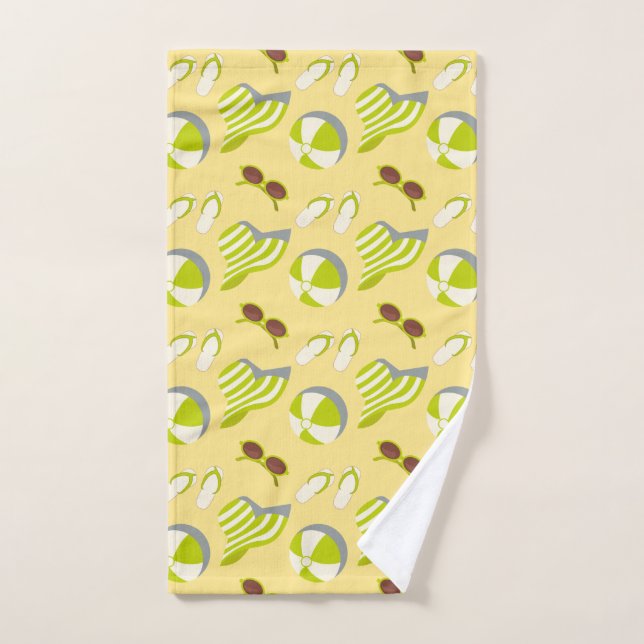 Beach vacay pattern with sunglasses and sun hat  hand towel  (Hand Towel)