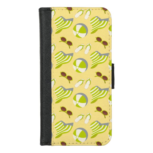 Beach vacay pattern with sunglasses and sun hat   iPhone wallet case (Front)