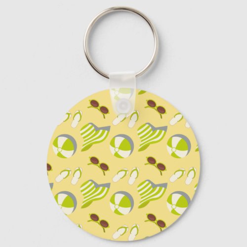 Beach vacay pattern with sunglasses and sun hat keychain