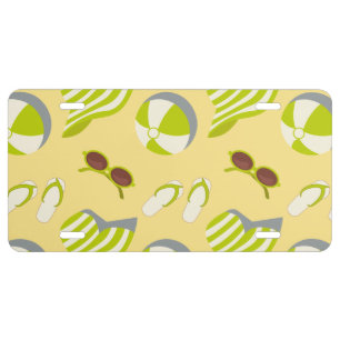 Beach vacay pattern with sunglasses and sun hat license plate