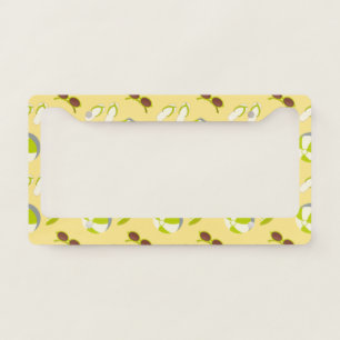 Beach vacay pattern with sunglasses and sun hat license plate frame