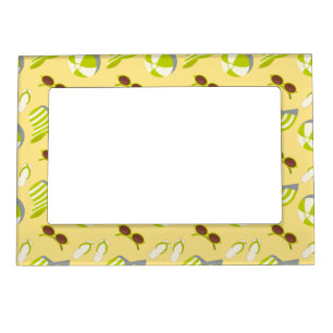 Beach vacay pattern with sunglasses and sun hat  magnetic frame