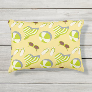 Beach vacay pattern with sunglasses and sun hat outdoor pillow