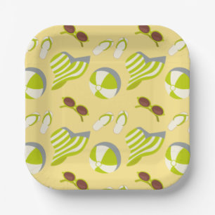 Beach vacay pattern with sunglasses and sun hat  p paper plates