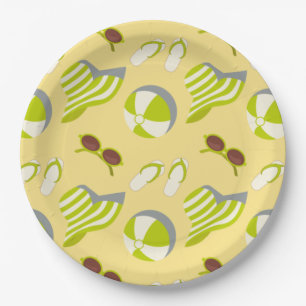 Beach vacay pattern with sunglasses and sun hat  paper plates
