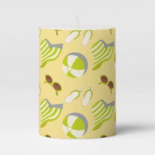 Beach vacay pattern with sunglasses and sun hat  pillar candle