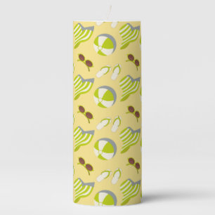 Beach vacay pattern with sunglasses and sun hat  pillar candle