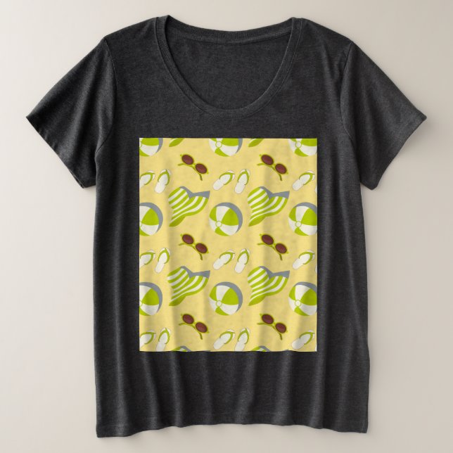 Beach vacay pattern with sunglasses and sun hat  plus size T-Shirt (Design Front)