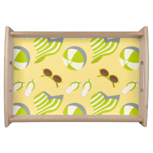 Beach vacay pattern with sunglasses and sun hat serving tray