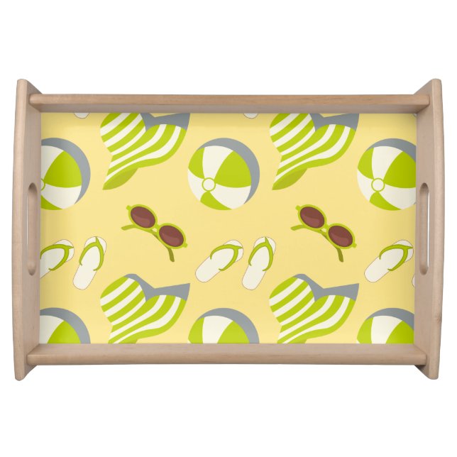 Beach vacay pattern with sunglasses and sun hat  serving tray (Front)